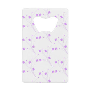 Lila paarse bloemen, kleine pasteelafdruk creditkaart flessenopener