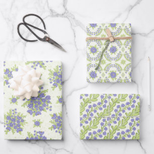 Lila Paarse Bloemen Lente Bloemstuk Inpakpapier Vel