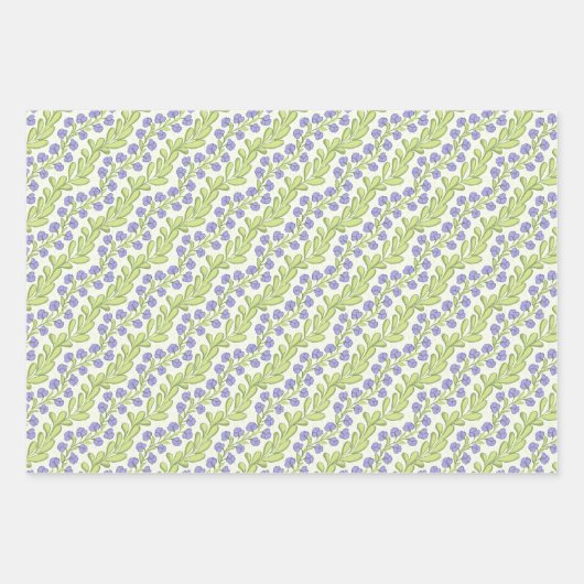 Lila paarse bloemen lentebloem inpakpapier vel (Voorkant 3)