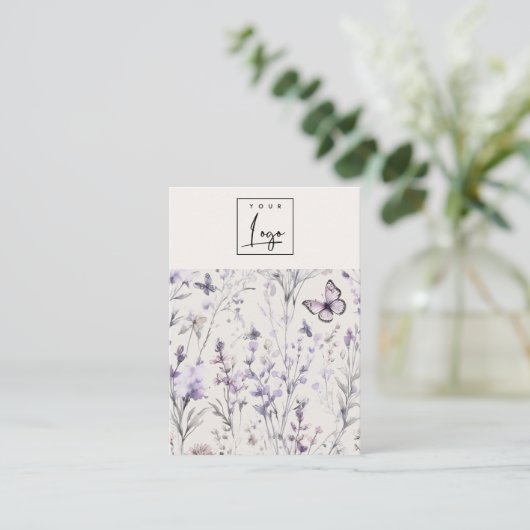 Lila Paarse Bloemen Logo Blank Sieradenhouder Visitekaartje (Staand voorkant)