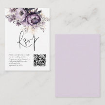 Lila Paarse Bloemen QR Code Bruiloft RSVP Kaart