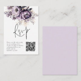 Lila Paarse Bloemen QR Code Bruiloft RSVP Kaart