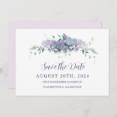 Lila Paarse bloemenquinceanera Save The Date (Voorkant / Achterkant)