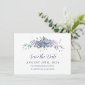 Lila Paarse bloemenquinceanera Save The Date (Staand voorkant)
