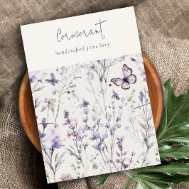 Lila Paarse bloemenschrift oorbel Ketting Visitekaartje