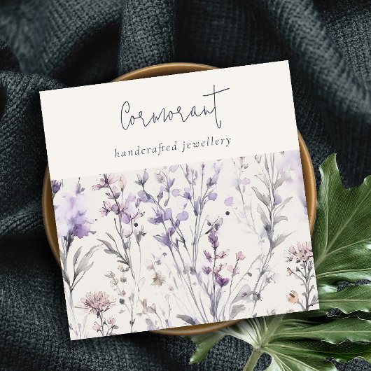 Lila Paarse bloemenschrift oorbel studentenhouder Vierkante Visitekaartje