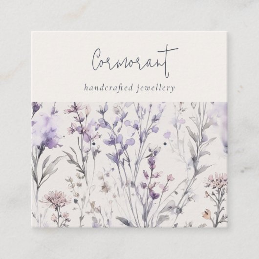Lila Paarse bloemenschrift oorbel studentenhouder Vierkante Visitekaartje (Voorkant)
