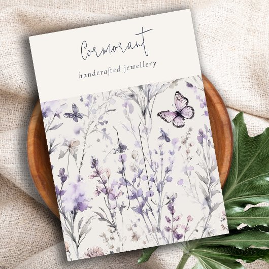 Lila Paarse Bloemenscript Hairclip Pin Holder Visitekaartje