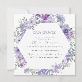 Lila paarse bloemenuitnodiging voor baby shower feestdagenkaart (Voorkant)