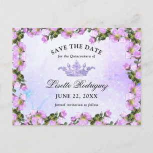 Lila Paarse Bloemige Quinceanera Save The Date Briefkaart