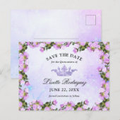 Lila Paarse Bloemige Quinceanera Save The Date Briefkaart (Voorkant / Achterkant)