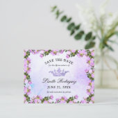Lila Paarse Bloemige Quinceanera Save The Date Briefkaart (Staand voorkant)