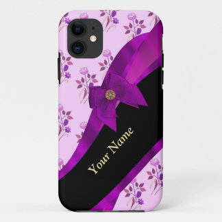 Lila paarse  bloemmotief iPhone 11 hoesje