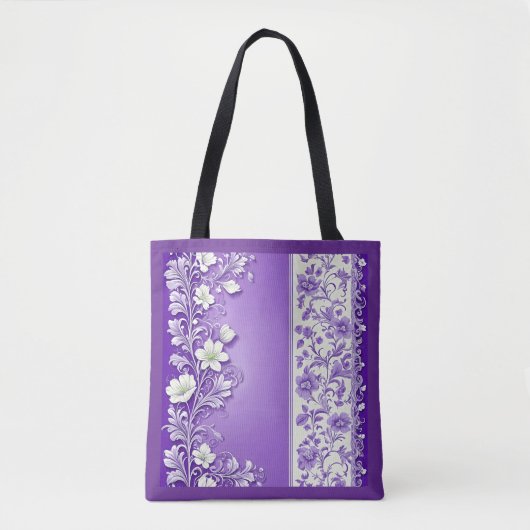 Lila-Paarse bloemmotief Tote Bag (Voorkant)