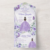 Lila Paarse bloemprinses Quinceañera All In One Uitnodiging (Binnen)