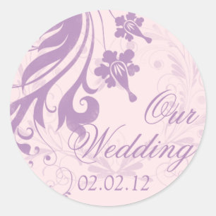 Lila Paarse Blush Bloemen Bruiloft Envelope Seal Ronde Sticker