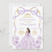 Lila Paarse Bow Princess Gold Crown Quinceañera Kaart (Voorkant)