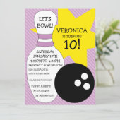 Lila Paarse Bowling Bash Bowling Birthday Party Kaart (Staand voorkant)