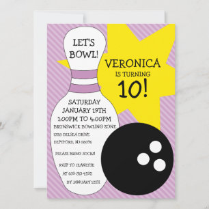 Lila Paarse Bowling Bash Bowling Birthday Party Kaart