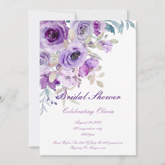  lila paarse bruidsdoucheuitnodiging save the date (Voorkant)