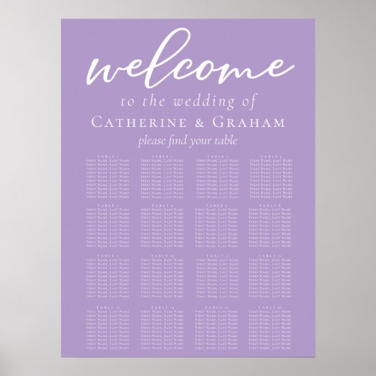 Lila Paarse bruiloft minimalistische zitkaart Poster (Voorkant)
