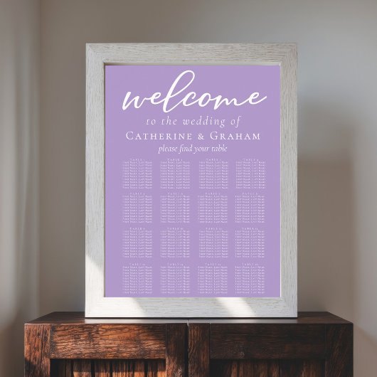 Lila Paarse bruiloft minimalistische zitkaart Poster