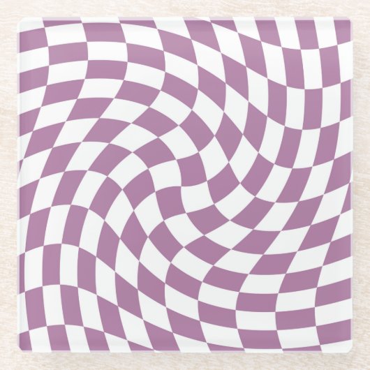 Lila Paarse cheque op Collectie voor weduwen Glazen Onderzetter (Voorkant)