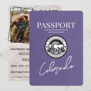 Lila Paarse Colorado Passport Bewaar de datum Save The Date