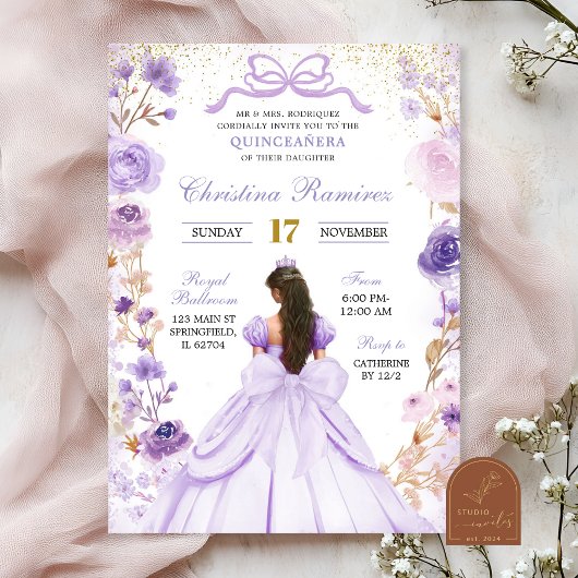 Lila Paarse Coquette Bow Princess Quinceanera Kaart