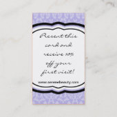 Lila Paarse Damask Spa Hot Stones Visitekaartje (Achterkant)