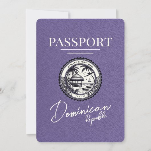 Lila Paarse Dominicaanse Republiek Paspoortbruilof Kaart (Achterkant)