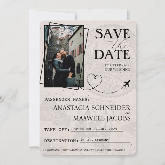 Lila Paarse Duitsland paspoort Bewaar de datum Save The Date (Achterkant)