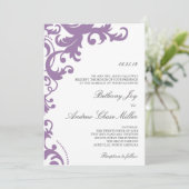 Lila Paarse Elegant Damask Wedding Uitnodiging (Staand voorkant)