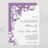 Lila Paarse Elegant Damask Wedding Uitnodiging (Voorkant / Achterkant)
