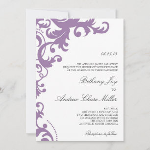 Lila Paarse Elegant Damask Wedding Uitnodiging
