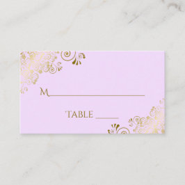 Lila Paarse Elegant Gold Lace Wedding Escort Kaart Plaatskaartje