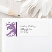 Lila Paarse Elegante Damask Retouradreslabel Etiket (Insitu)