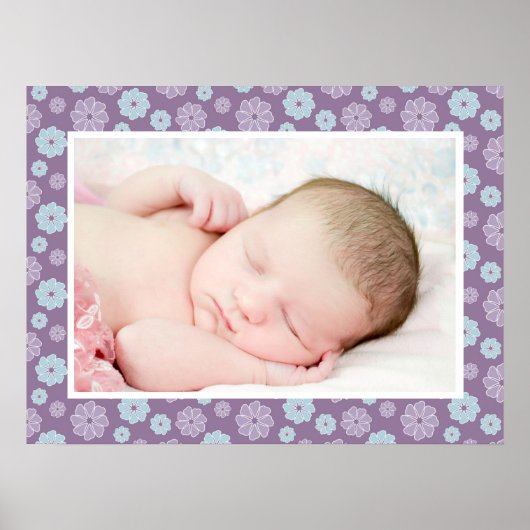 Lila Paarse en Blauwe Bloemen Custom Foto Poster (Voorkant)