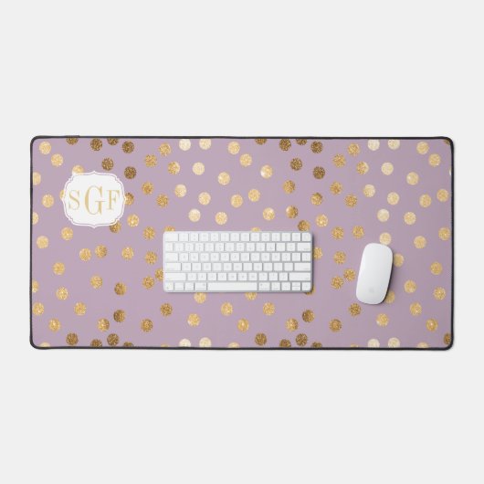 Lila Paarse en gouden Glitter Dot Patterned Bureaumat (Keyboard & Muis)