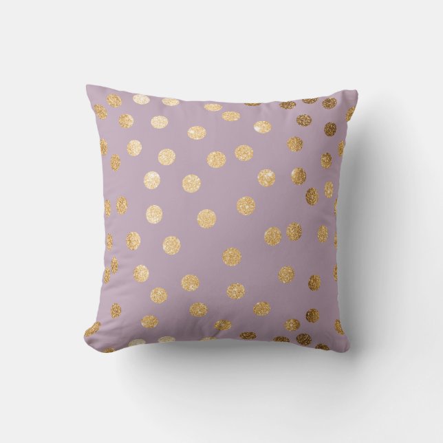 Lila Paarse en goudglitter Polka Dot Pillow Kussen (Voorkant)