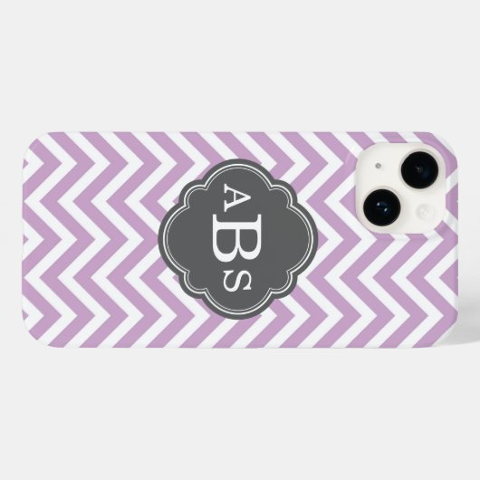 Lila Paarse en Grijze Chevron Custom Monogram Case-Mate iPhone Case (Achterkant (horizontaal))