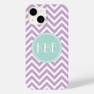 Lila Paarse en Mint Chevron Monogram Case-Mate iPhone 14 Hoesje