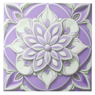 Lila Paarse en Witte Faux Relief Bloemenbloem Tegeltje