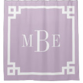 Lila Paarse en witte Griekse sleutel | met monogra Douchegordijn (Voorkant)