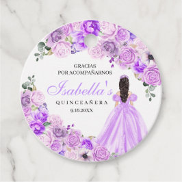 Lila Paarse flora Quinceanera Circle Favor Tags Bedankjes Labels