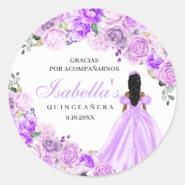 Lila Paarse Floral Quinceanera Ronde Stickers