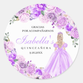 Lila Paarse Floral Quinceanera Ronde Stickers