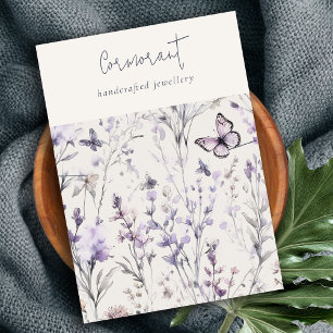 Lila Paarse Floral Script Ketting Band Holder Visitekaartje