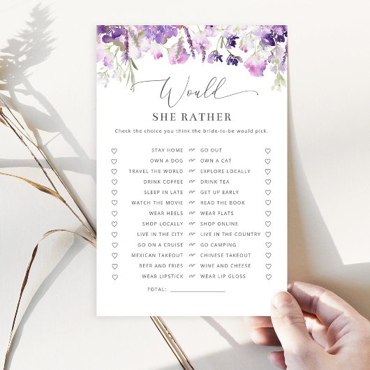 Lila paarse floral Zou ze liever een bruid spel he