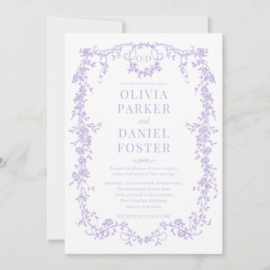 Lila Paarse Foto Bloemen Victoriaans bruiloft Kaart (Voorkant)